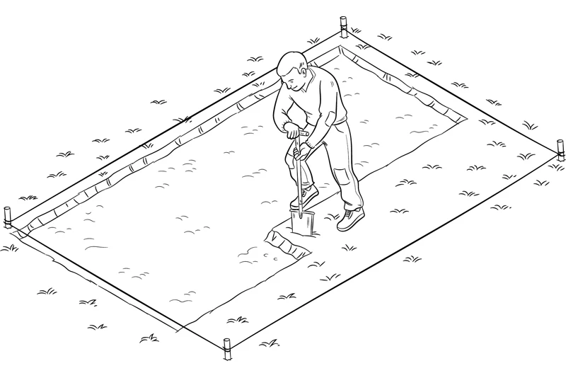 Le croquis montrant comment déterminer la profondeur d'excavation de la terre lors de la conception d'une terrasse.