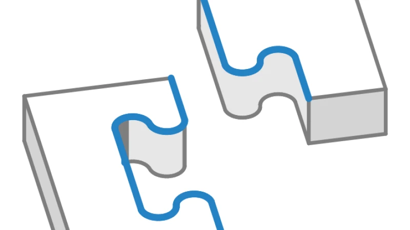 Ausgeschnittene Puzzle-Verzahnung ohne Fase