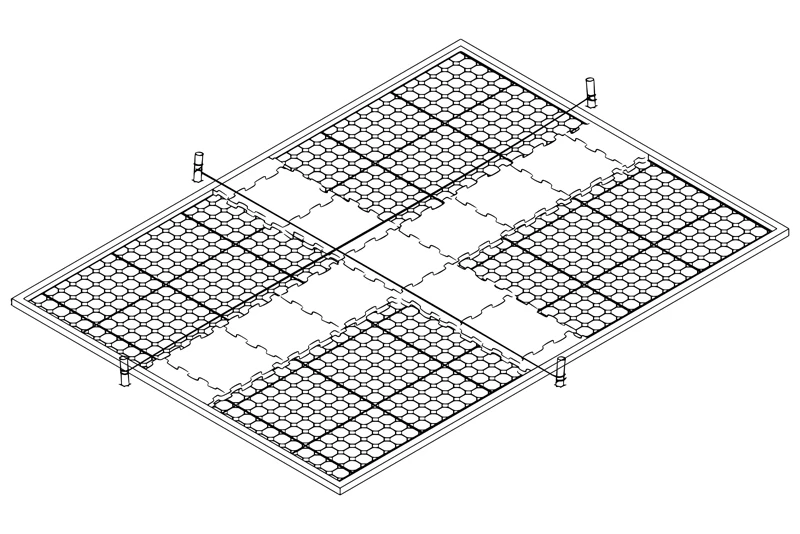 Le croquis montrant comment  poser les dalles WARCO ligne pour ligne pour couvrir toute la surface.