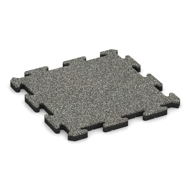 Fallschutz-Puzzlematte von WARCO im Farbdesign Grauer Granit mit den Abmessungen 500 x 500 x 30 mm. Produktfoto von Artikel 2628 in der Aufsicht von schräg vorne.