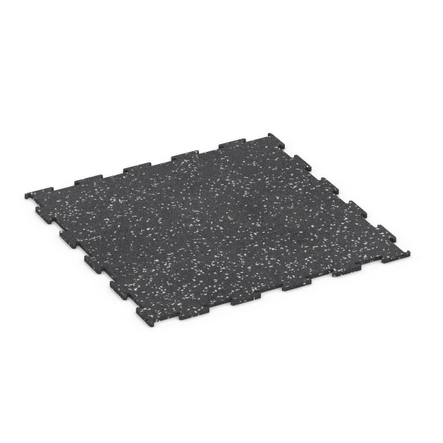 Fitnessboden Kompakt von WARCO im Farbdesign Leicht Grau Gesprenkelt mit den Abmessungen 50 × 50 × 0,8 cm. Produktfoto von Artikel 6458 in der Aufsicht von schräg vorne.