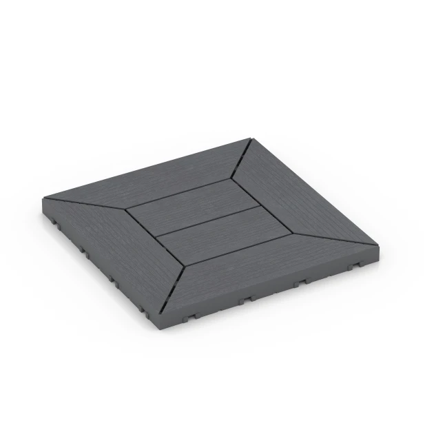 Kassettenmuster – Klickfliese von WARCO im Farbdesign Silbergrau mit den Abmessungen 30 x 30 x 2 cm. Produktfoto von Artikel 6348 in der Aufsicht von schräg vorne.