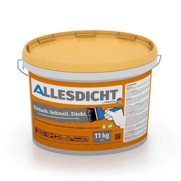 ALLESDICHT – Waterdichting von WARCO im Farbdesign Grijs mit den Abmessungen 11 kg | 3,3 m². Produktfoto von Artikel 0030 in der Aufsicht von schräg vorne.