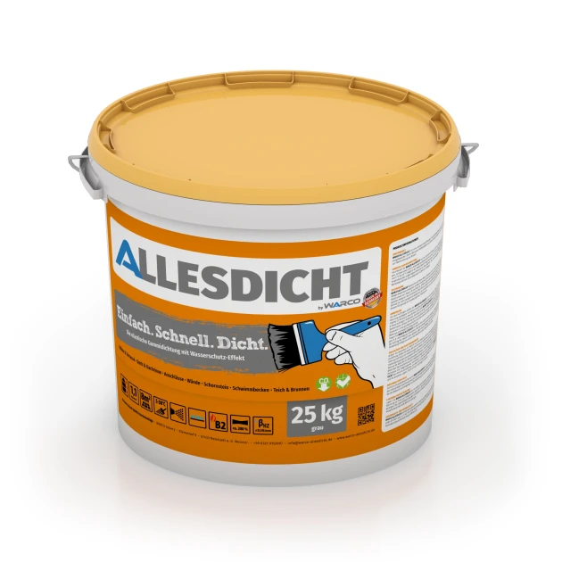 ALLESDICHT – Étanchéité de WARCO en couleur Gris au format 25 kg | 7,6 m². La photo de l’article 0026 dans la vue complète de face.
