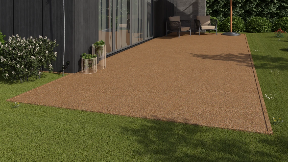 Beispielhafte Verlegung für den Artikel 3731 von WARCO - Steinteppich-Klickfliese, Farbton Terra Cotta in der Abmessung 30,6 x 30,6 x 2 cm | 0,094 m².