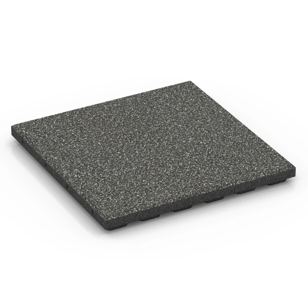 Fallschutzmatte EPDM – 120 cm von WARCO im Farbdesign Dunkelgrauer Granit mit den Abmessungen 50 x 50 x 4 cm | 0,25 m². Produktfoto von Artikel 6422 in der Aufsicht von schräg vorne.