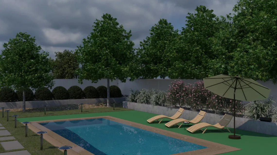 Beispielhafte Verlegung für den Artikel 5298 von WARCO - Dalle plage de piscine, Farbton Vert Mai in der Abmessung 500 x 500 x 30 mm.