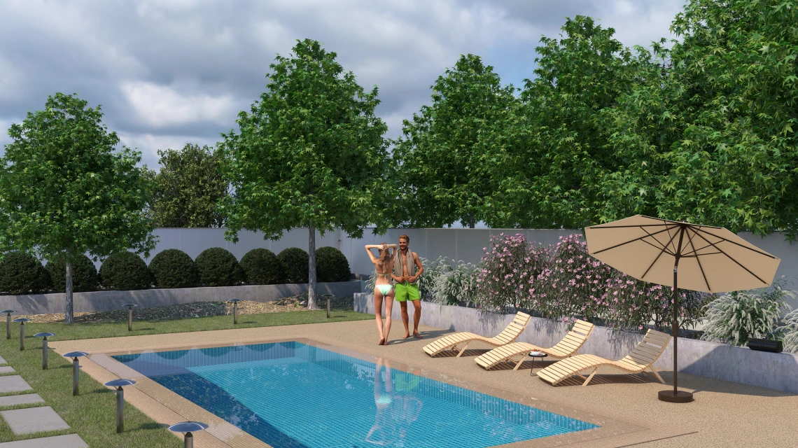 Beispielhafte Verlegung für den Artikel 6108 von WARCO - Poolfliese Fugenlos, Farbton Travertin in der Abmessung 30,6 x 30,6 x 3 cm | 0,094 m².