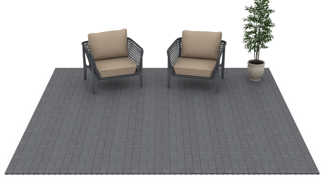 Beispielhafte Verlegung für den Artikel 6237 von WARCO - Tafelmuster – Klickfliese, Farbton Silbergrau in der Abmessung 38,5 x 38,5 x 2 cm.