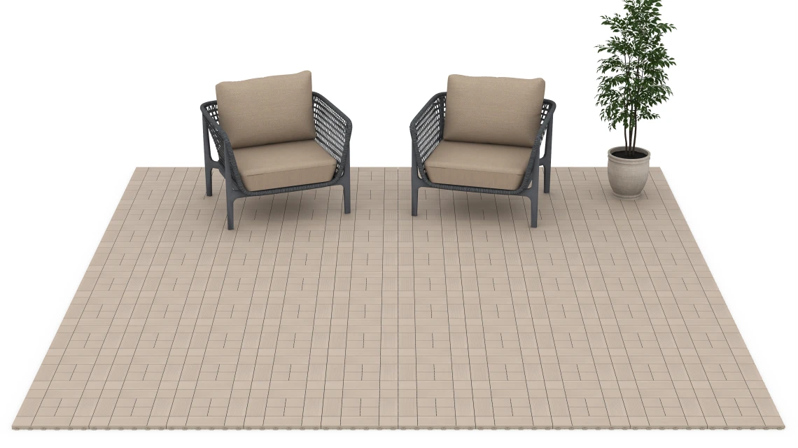 Beispielhafte Verlegung für den Artikel 6238 von WARCO - Tafelmuster – Klickfliese, Farbton Vanille in der Abmessung 38,5 x 38,5 x 2 cm.