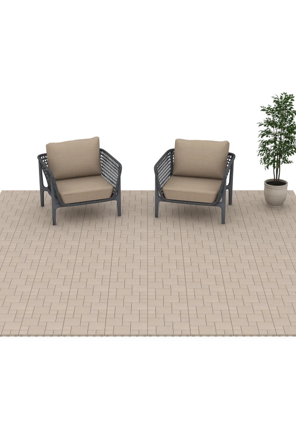 Beispielhafte Verlegung für den Artikel 6331 von WARCO - Blockmuster – Klickfliese, Farbton Vanille in der Abmessung 38,5 x 38,5 x 2 cm.