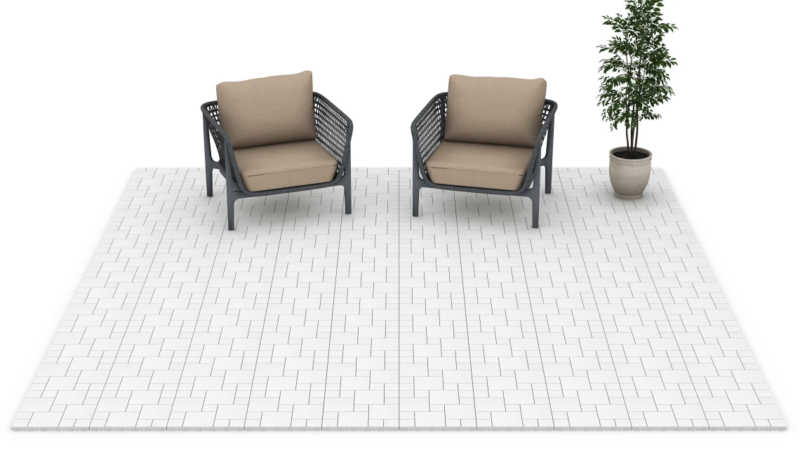 Beispielhafte Verlegung für den Artikel 6333 von WARCO - Blockmuster – Klickfliese, Farbton Kreide in der Abmessung 38,5 x 38,5 x 2 cm.