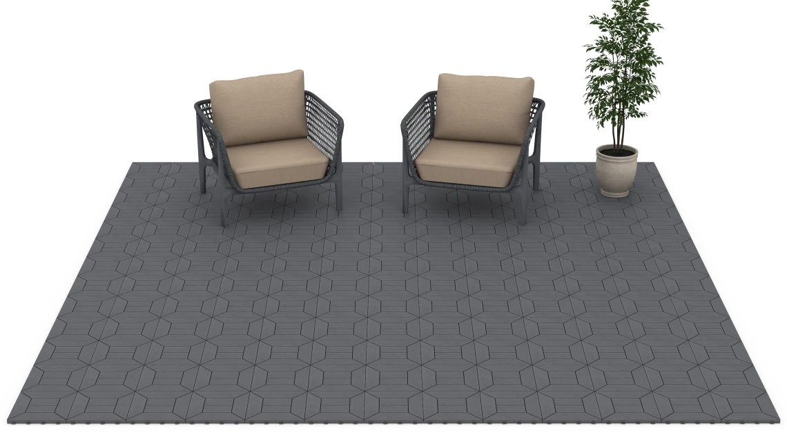 Beispielhafte Verlegung für den Artikel 6348 von WARCO - Motif à caissons – Dalle clipsable, Farbton Gris argent in der Abmessung 30 x 30 x 2 cm.