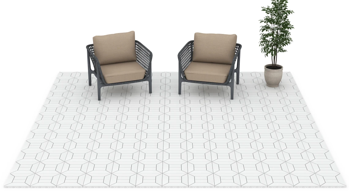 Beispielhafte Verlegung für den Artikel 6352 von WARCO - Kassettenmuster – Klickfliese, Farbton Kreide in der Abmessung 30 x 30 x 2 cm.