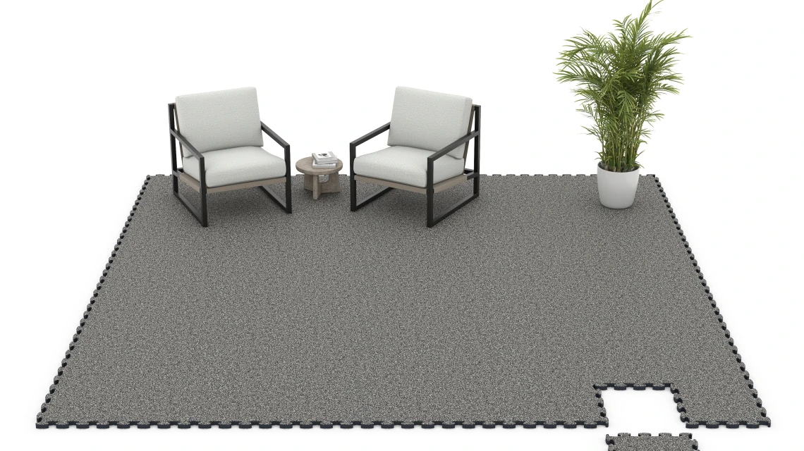 Beispielhafte Verlegung für den Artikel 6940 von WARCO - Dalle de terrasse, Farbton Granit gris foncé in der Abmessung 44,6 x 44,6 × 2,8 cm.