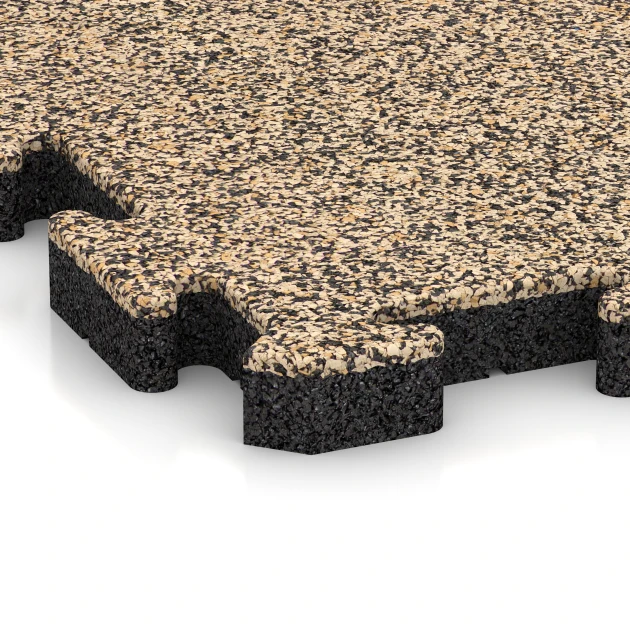 Detailaufnahme der Randausprägung von WARCO-Produkt 2940, Fitness Vloerbeschermingsmat, Format 500 x 500 x 40 mm, Farbe Travertin.