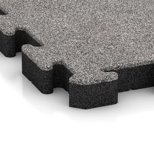 Detailaufnahme der Randausprägung von WARCO-Produkt 4563, Rubber sportvloer HD, Format 500 x 500 x 50 mm, Farbe Grijs Melange.