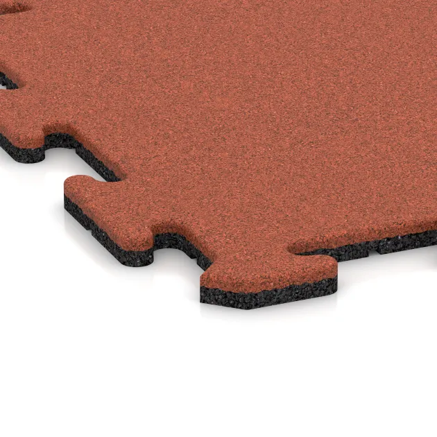 Detailaufnahme der Randausprägung von WARCO-Produkt 6218, Sportboden‑Platte 1,8 cm, Format 500 x 500 x 18 mm, Farbe Hellrot-Orange.