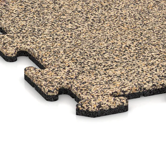 Detailaufnahme der Randausprägung von WARCO-Produkt 4237, Sportboden‑Platte 1,8 cm, Format 1000 x 1000 x 18 mm, Farbe Travertin.