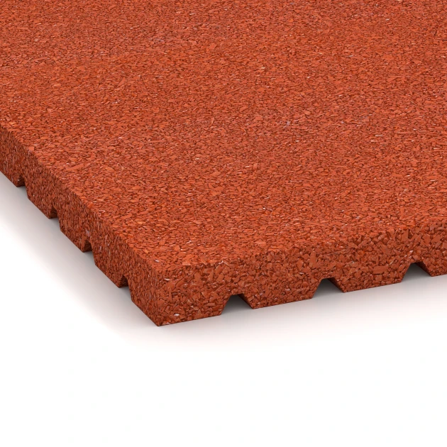 La vue détaillée sur les bords du produit WARCO 3641, Tapis d’écurie HD, au format 100 x 100 x 4 cm, en couleur Rouge brique.