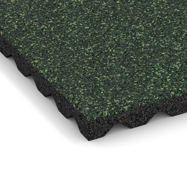 La vue détaillée sur les bords du produit WARCO 5344, Dalle amortissante, au format 500 x 500 x 40 mm, en couleur Pelouse anglaise.