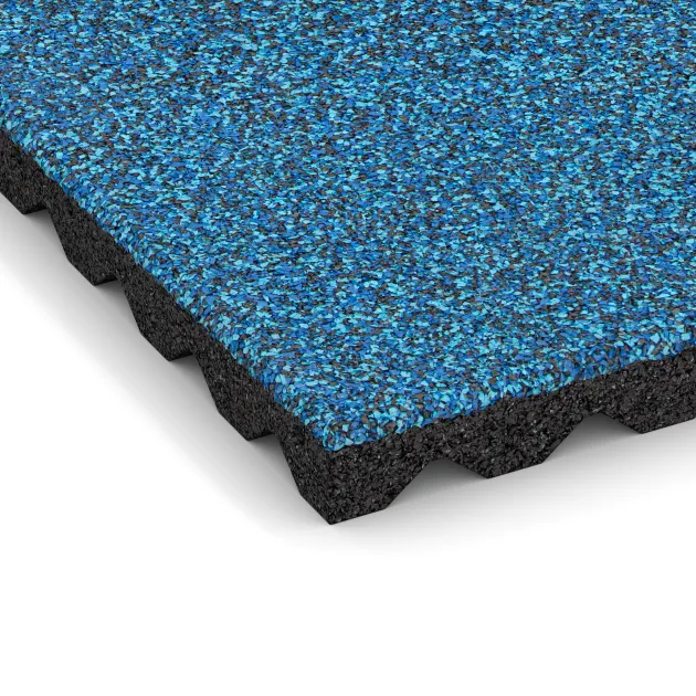 La vue détaillée sur les bords du produit WARCO 5347, Dalle amortissante, au format 500 x 500 x 40 mm, en couleur Atlantique.