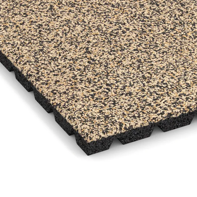 La vue détaillée sur les bords du produit WARCO 5321, Dalle amortissante, au format 500 x 500 x 30 mm, en couleur Travertin.