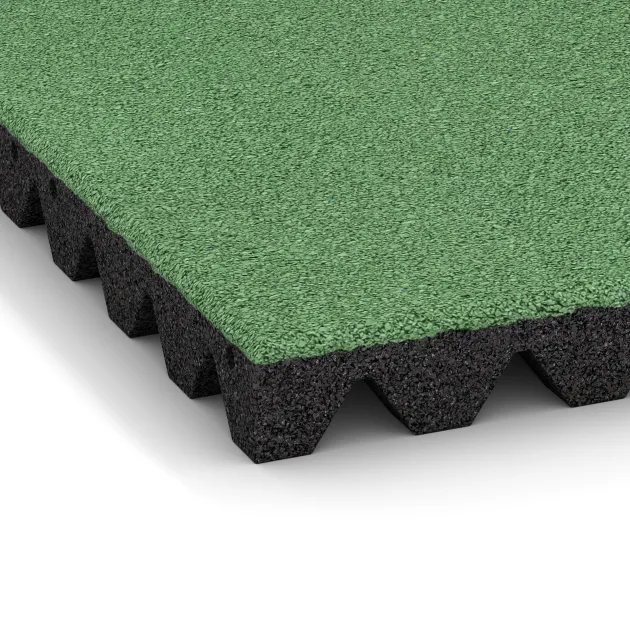 La vue détaillée sur les bords du produit WARCO 0687, Dalle amortissante, au format 500 x 500 x 50 mm, en couleur Vert pâle.