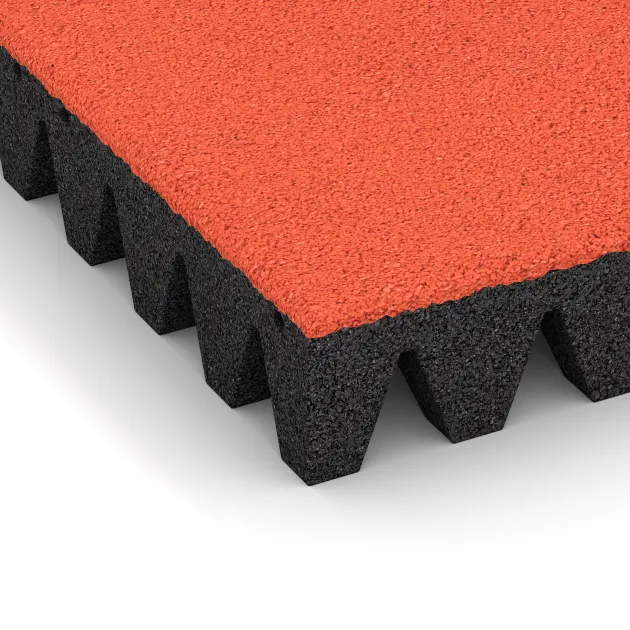 Detailaufnahme der Randausprägung von WARCO-Produkt 0724, Valtegel, Format 500 x 500 x 80 mm, Farbe Felrood-Oranje.