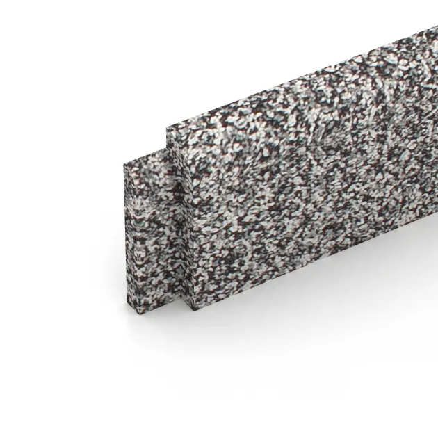 Detailaufnahme der Randausprägung von WARCO-Produkt 4611, Wandschutz Sockelleiste, Format 750 x 20 x 80 mm, Farbe Grau Melange.