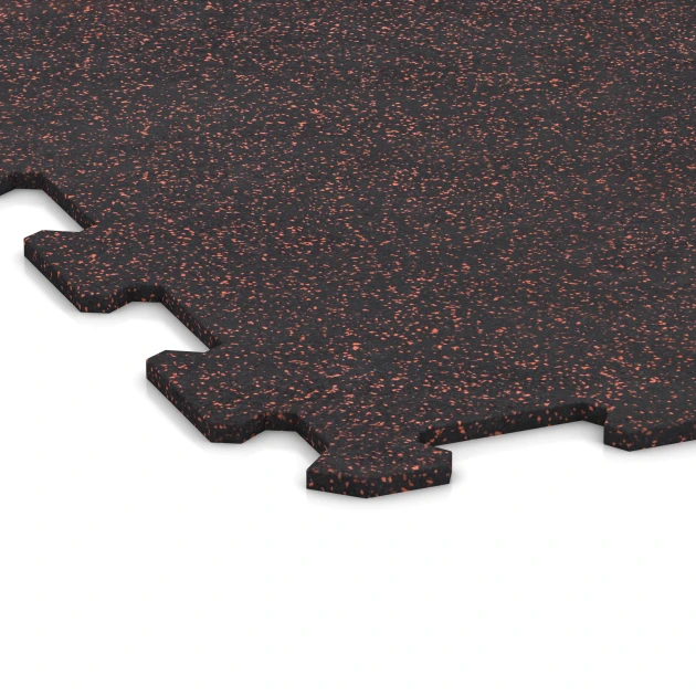 Detailaufnahme der Randausprägung von WARCO-Produkt 1049, Fitnessboden Kompakt, Format 970 x 970 x 8 mm | 0,94 m, Farbe Leicht Rot Gesprenkelt.