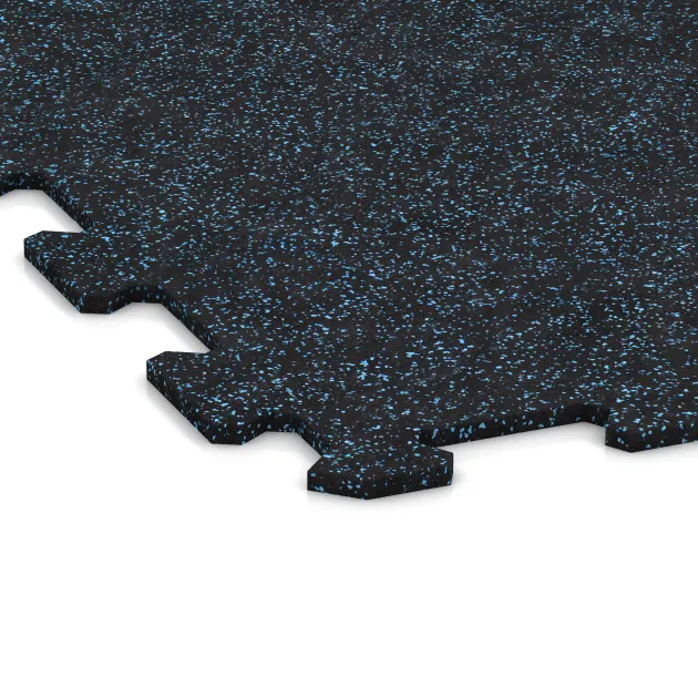 Detailaufnahme der Randausprägung von WARCO-Produkt 1054, Fitnessvloer Compact, Format 970 x 970 x 8 mm, Farbe Licht blauw gespikkeld.