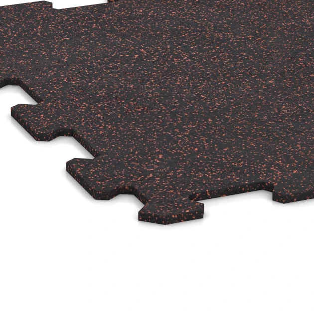 Detailaufnahme der Randausprägung von WARCO-Produkt 0912, Fitnessboden Kompakt, Format 485 x 485 x 8 mm | 0,235 m², Farbe Leicht Rot Gesprenkelt.