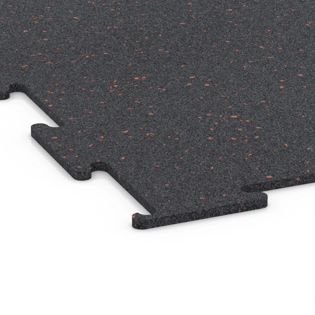 Detailaufnahme der Randausprägung von WARCO-Produkt 6450, Fitnessvloer Compact, Format 100 × 100 × 0,8 cm, Farbe Licht Rood Gespikkeld.