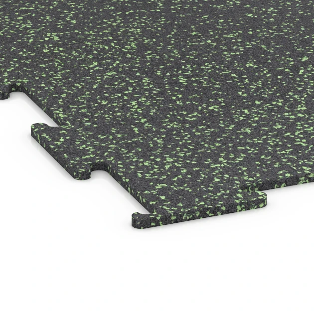Detailaufnahme der Randausprägung von WARCO-Produkt 6453, Fitnessboden Kompakt, Format 100 × 100 × 0,8 cm, Farbe Leicht Grün Gesprenkelt.