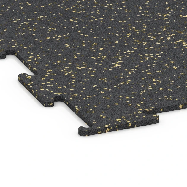Detailaufnahme der Randausprägung von WARCO-Produkt 6454, Fitnessboden Kompakt, Format 100 × 100 × 0,8 cm, Farbe Leicht Gelb Gesprenkelt.