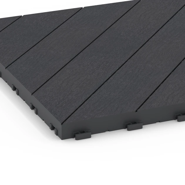 La vue détaillée sur les bords du produit WARCO 6325, Point de Hongrie – Dalle clipsable, au format 38,5 x 38,5 x 2 cm, en couleur Ardoise.