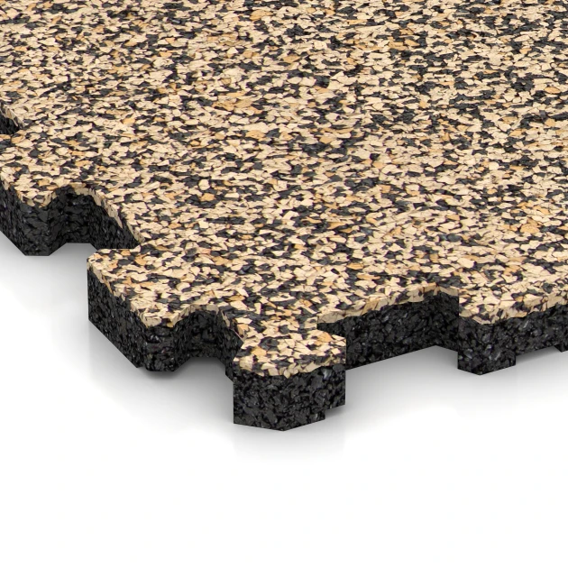 Detailaufnahme der Randausprägung von WARCO-Produkt 3713, Fitnessmatte Premium 2 cm, Format 30,6 x 30,6 x 2 cm | 0,094 m², Farbe Travertin.