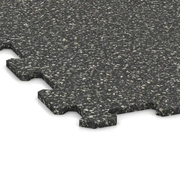 Detailaufnahme der Randausprägung von WARCO-Produkt 1019, Fitnessvloer Compact, Format 970 x 970 x 8 mm, Farbe Donkergrijs Graniet.