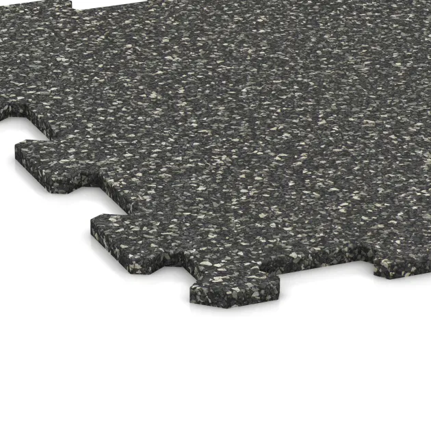 Detailaufnahme der Randausprägung von WARCO-Produkt 0882, Fitnessvloer Compact, Format 485 x 485 x 8 mm, Farbe Donkergrijs Graniet.