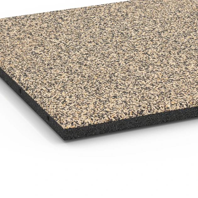 Detailaufnahme der Randausprägung von WARCO-Produkt 6419, Fallschutzplatte – 90 cm, Format 50 x 50 x 3 cm | 0,25 m², Farbe Travertin.