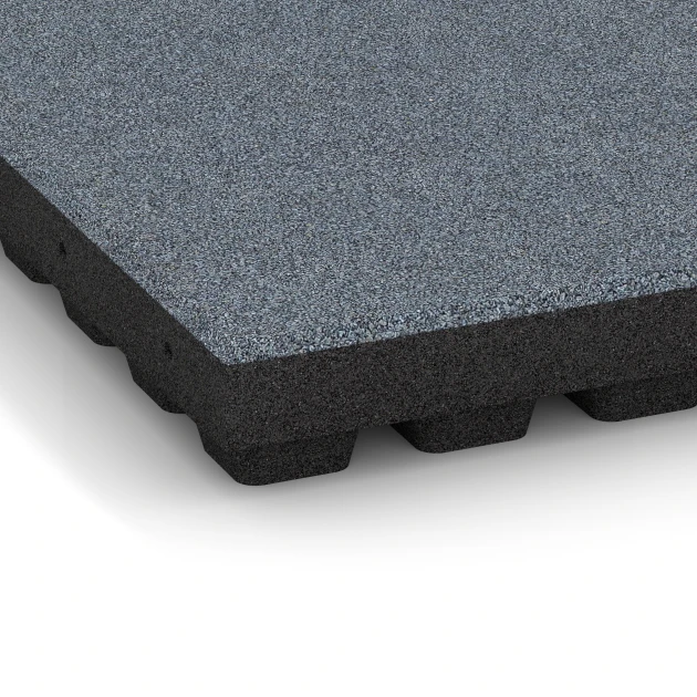 Detailaufnahme der Randausprägung von WARCO-Produkt 6142, Rubberen speelplaatstegel – 205 cm, Format 50 x 50 x 7 cm, Farbe Grafietgrijs.