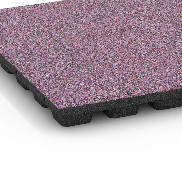 Detailaufnahme der Randausprägung von WARCO-Produkt 6436, Fallschutzplatte – 160 cm, Format 50 x 50 x 4,8 cm, Farbe Lavendel.