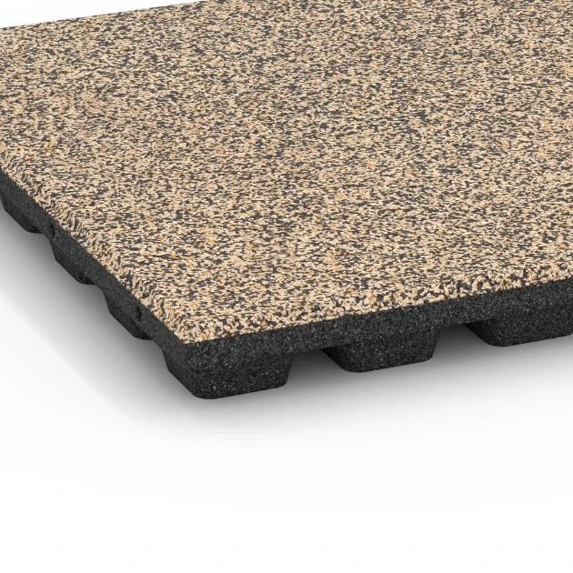 Detailaufnahme der Randausprägung von WARCO-Produkt 6437, Fallschutzplatte – 160 cm, Format 50 x 50 x 4,8 cm, Farbe Travertin.