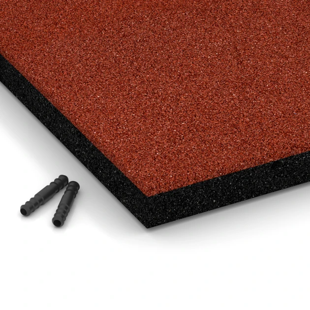 Detailaufnahme der Randausprägung von WARCO-Produkt 6197, Fallschutzplatten, Format 50 x 50 x 4,5 cm, Farbe Ziegelrot.
