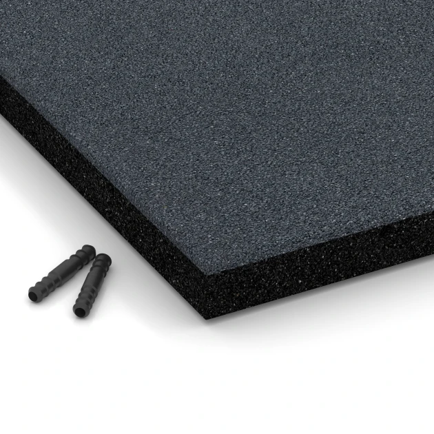 Detailaufnahme der Randausprägung von WARCO-Produkt 6224, Fallschutzplatten, Format 50 x 50 x 4,5 cm, Farbe Schiefergrau.
