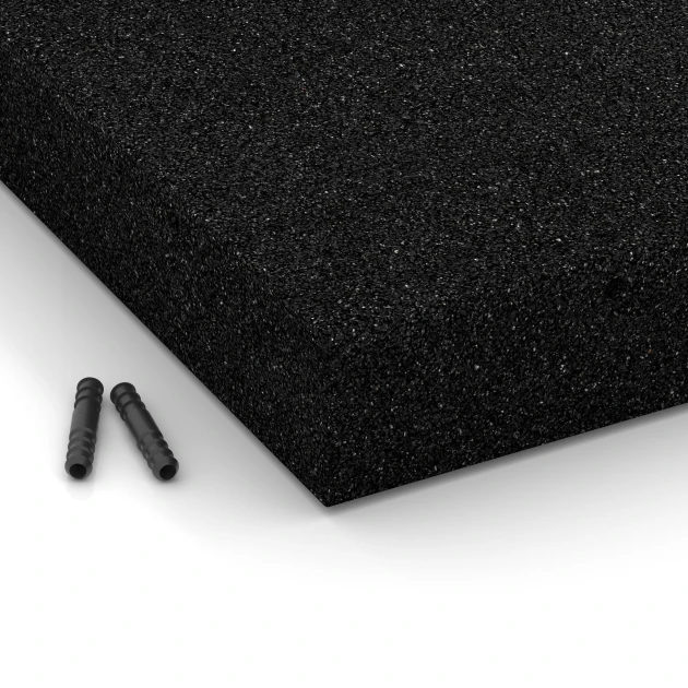 Detailaufnahme der Randausprägung von WARCO-Produkt 6172, Fallschutzplatten, Format 50 x 50 x 8 cm, Farbe Anthrazit.