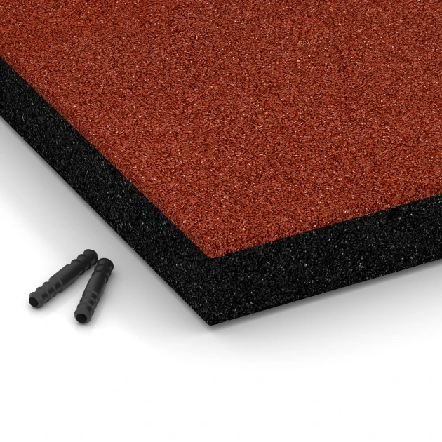 Detailaufnahme der Randausprägung von WARCO-Produkt 6266, Fallschutzplatte – 180 cm, Format 50 x 50 x 6 cm, Farbe Ziegelrot.