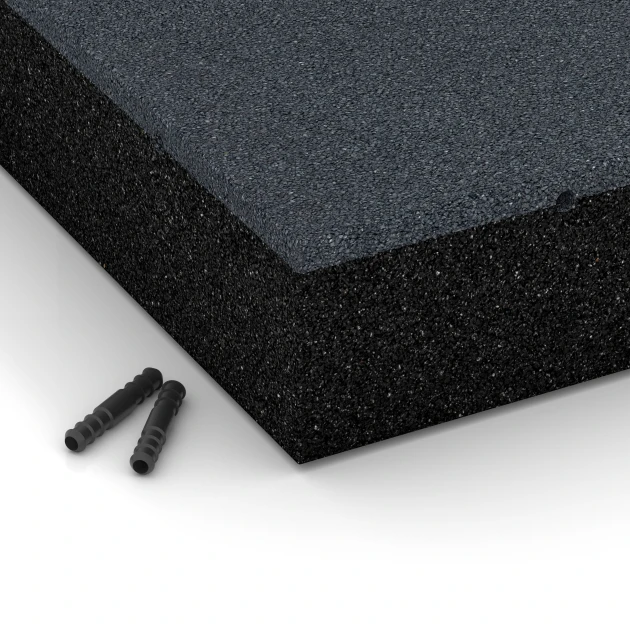 Detailaufnahme der Randausprägung von WARCO-Produkt 6281, Fallschutzplatte – 300 cm, Format 50 x 50 x 11 cm, Farbe Schiefergrau.