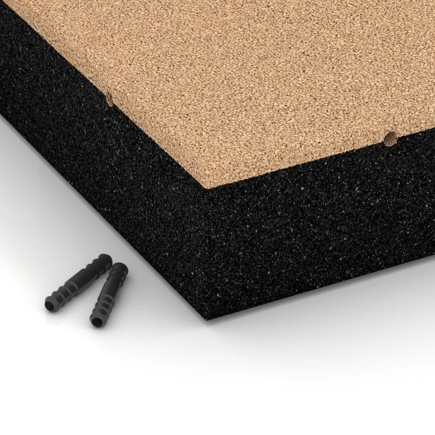 Detailaufnahme der Randausprägung von WARCO-Produkt 6231, Fallschutzplatten, Format 50 x 50 x 11 cm, Farbe Sandbeige.